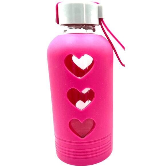 Other Other - Hot Pink Fuchsia Hearts Silicone Glass Bottle Kawaii Beach Workout Festival Glam